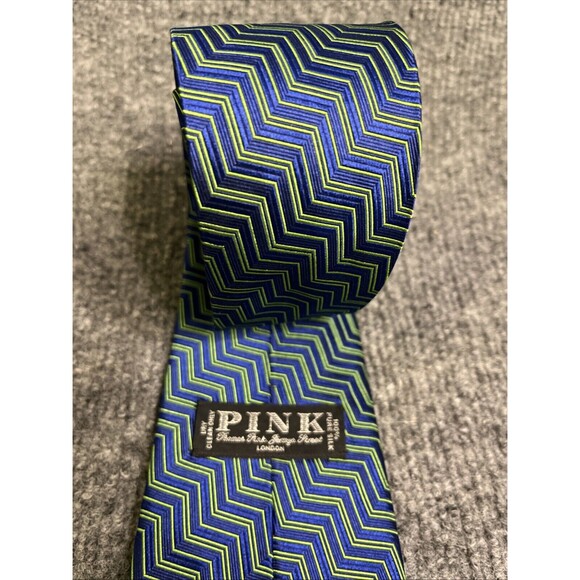 Thomas Pink Silk Green & Blue Tie - Woven in England - Picture 4 of 6